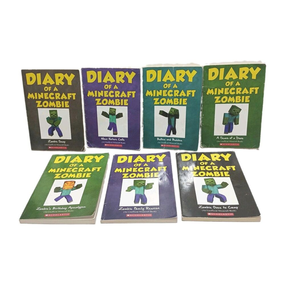 Lot of 7 Diary of a Minecraft Zombie Books by Scholastic, #1-4, 6,7 & 9